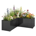 Outsunny Hochbeet L-förmig Blumenhochbeet witterungsbeständig, Pflanzbeet Frühbeet Gartenbeet Pflanzkübel Pflanzkasten aus Verzinkter Stahl, Blumenkasten für Terrasse & Garten, 150 x 150 x 55 cm - Thumbnail 1
