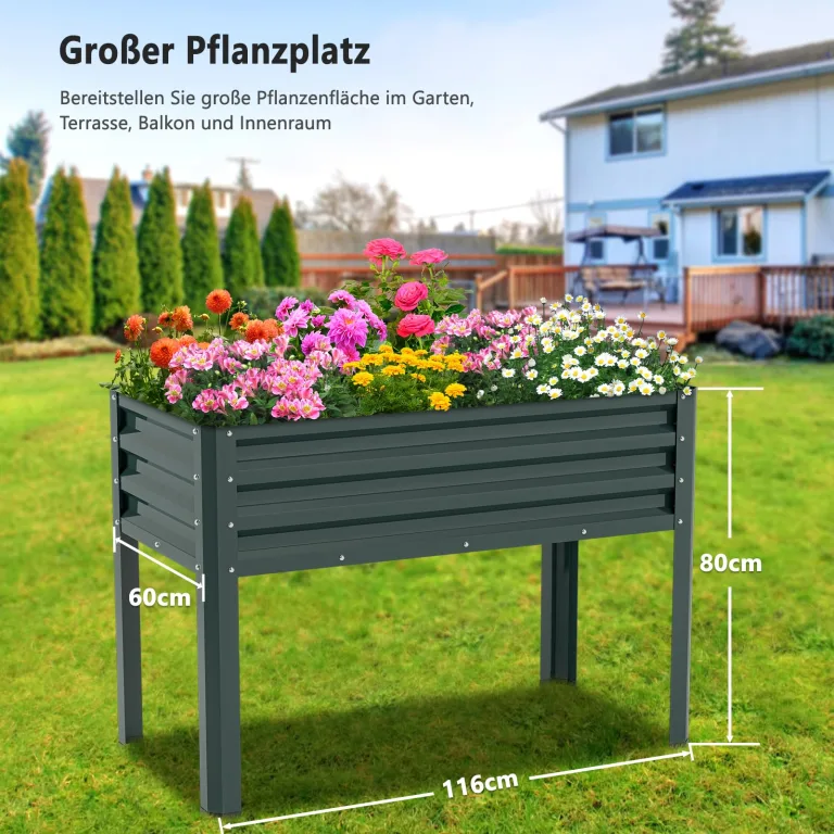 Hochbeet aus Metall, Verzinkter Stahl Rostfrei, 116x60x80 cm Hochbeet für Garten, Terrasse & Balkon, Pflanzkasten für Gemüse, Kräuter und Blumen, Langlebiges Pflanzbeet – Bild 6