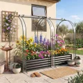 HOMASIS 3 in 1 Gewächshaus mit Hochbeet, Foliengewächshaus mit PVC-Abdeckung, Frühbeet aus Metall, Tomatenhaus Treibhaus mit 2 Fenstern, Blumenkasten für Garten Balkon (Schwarz, 198x100x145cm) - Thumbnail 9