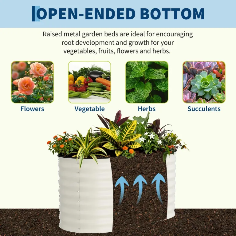 Hochbeet Metall 120x60x60CM—Oval, Hochbeete Für Garten Und Gemüsegarten， Mit Schnittschutzleiste, Gemüse & Pflanzen, Ideal Für Gemüse, Kräuter & Blumen,Beige – Bild 8