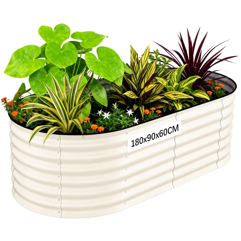 Hochbeet Metall 120x60x60CM—Oval, Hochbeete Für Garten Und Gemüsegarten， Mit Schnittschutzleiste, Gemüse & Pflanzen, Ideal Für Gemüse, Kräuter & Blumen,Beige – Bild 9