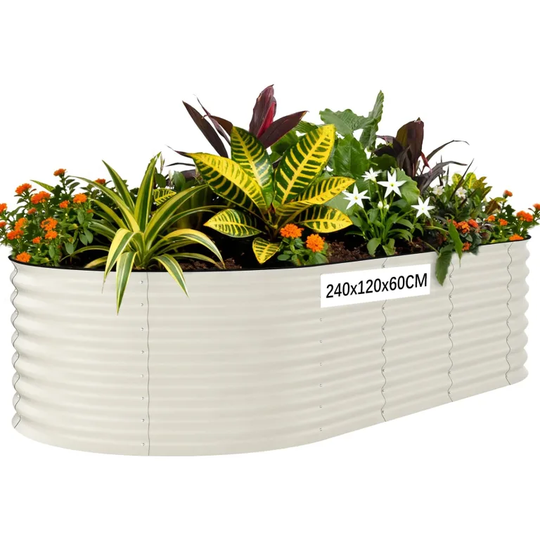 Hochbeet Metall 120x60x60CM—Oval, Hochbeete Für Garten Und Gemüsegarten， Mit Schnittschutzleiste, Gemüse & Pflanzen, Ideal Für Gemüse, Kräuter & Blumen,Beige – Bild 10