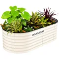 Hochbeet Metall 120x60x60CM—Oval, Hochbeete Für Garten Und Gemüsegarten， Mit Schnittschutzleiste, Gemüse & Pflanzen, Ideal Für Gemüse, Kräuter & Blumen,Beige - Thumbnail 9