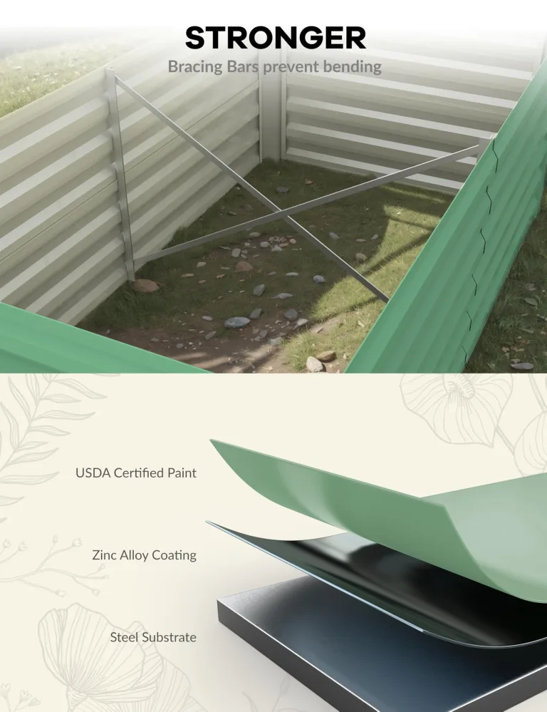 Acekool Hochbeet Metall 240x120x60CM—Quadratisch,Hochbeete Für Garten Und Gemüsegarten, Gemüse & Pflanzen, Ideal Für Gemüse, Kräuter & Blumen, Grün – Bild 3