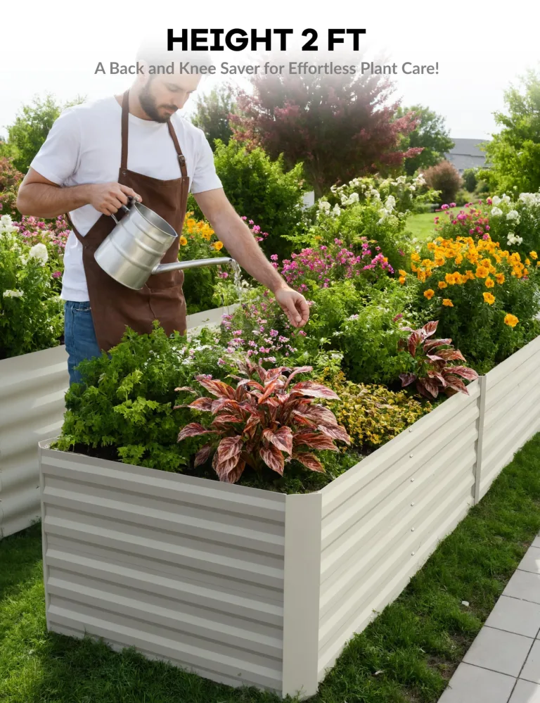 Acekool Hochbeet Metall 180x90x60CM—Quadratisch,Hochbeete Für Garten Und Gemüsegarten, Gemüse & Pflanzen, Ideal Für Gemüse, Kräuter & Blumen, Beige – Bild 7