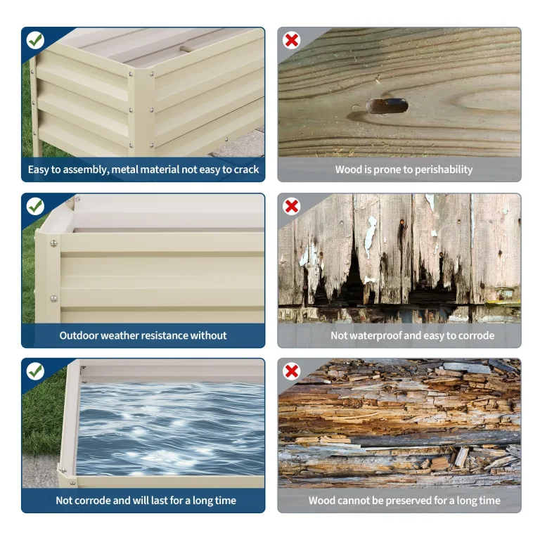 Acekool Hochbeet Metall 127x80x44 cm—Mit Beinen Und Wasserspeicher, 0,6 mm Stahlblech, Hochbeete Für Garten Und Gemüsegarten, Gemüse & Pflanzen, Ideal Für Gemüse, Kräuter & Blumen, Creme – Bild 3