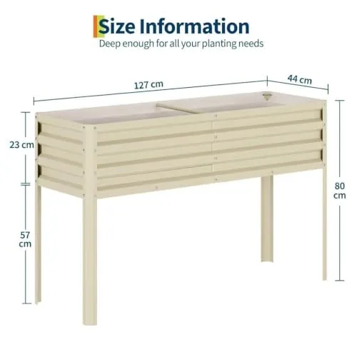 Acekool Hochbeet Metall 127x80x44 cm—Mit Beinen Und Wasserspeicher, 0,6 mm Stahlblech, Hochbeete Für Garten Und Gemüsegarten, Gemüse & Pflanzen, Ideal Für Gemüse, Kräuter & Blumen, Creme – Bild 9
