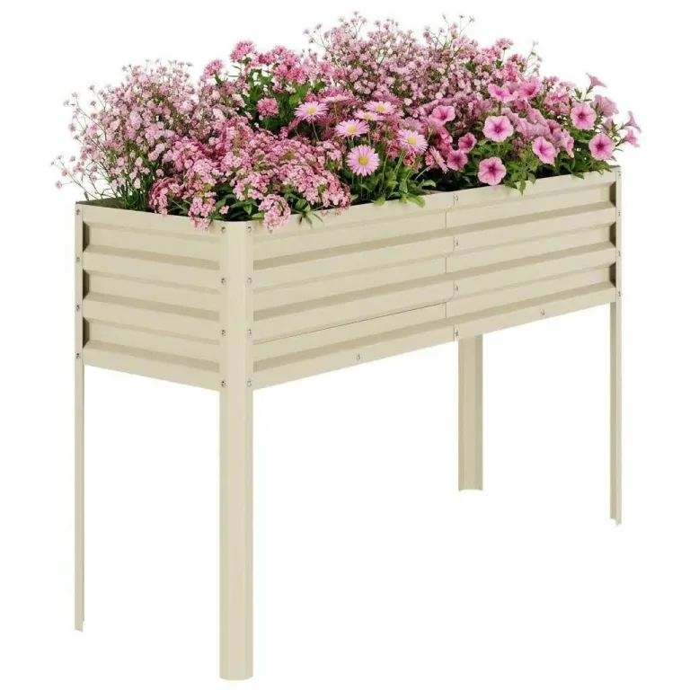 Acekool Hochbeet Metall 127x80x44 cm—Mit Beinen Und Wasserspeicher, 0,6 mm Stahlblech, Hochbeete Für Garten Und Gemüsegarten, Gemüse & Pflanzen, Ideal Für Gemüse, Kräuter & Blumen, Creme – Bild 1