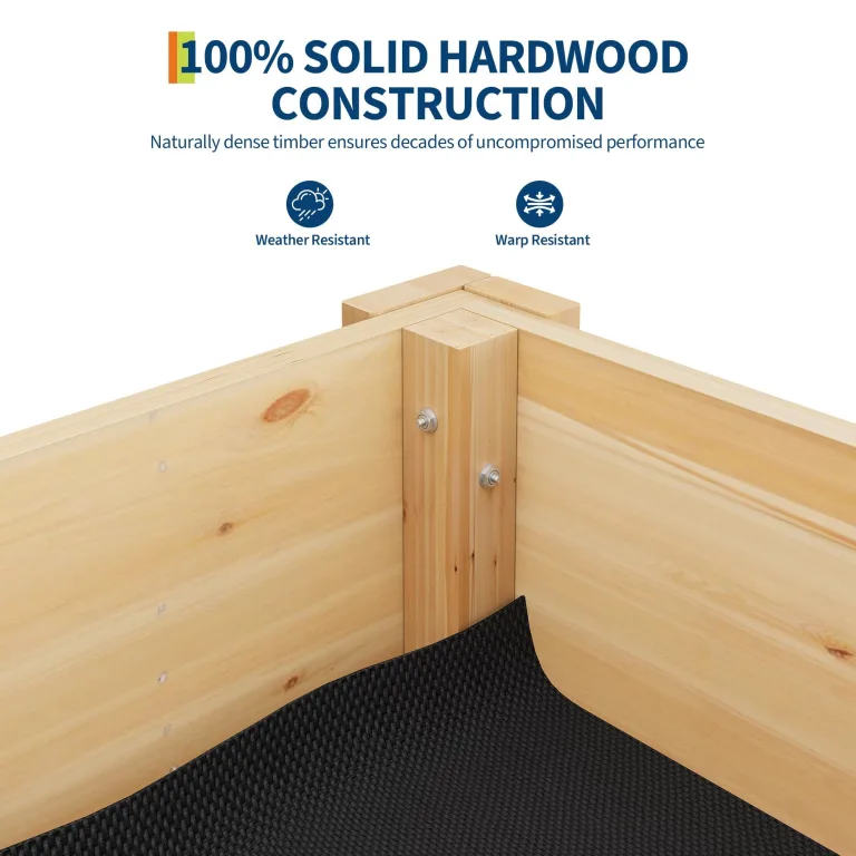 Acekool Hochbeet Mit Beinen 120x60x76 cm—Holz, Mit 3 Haken, Mit Vlieseinlage, Als Hochbeet Für Gemüse, Kräuter & Blumen, Für Balkon, Hof & Garten, Wetterfest & Einfache Montage – Bild 4