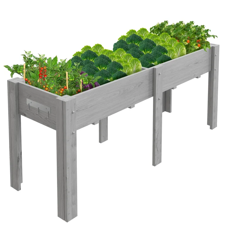 Acekool Hochbeet Mit Beinen 120x60x76 cm—Holz, Mit 3 Haken, Mit Vlieseinlage, Als Hochbeet Für Gemüse, Kräuter & Blumen, Für Balkon, Hof & Garten, Wetterfest & Einfache Montage – Bild 9