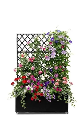 Hochbeet Metall Mit Rankgitter Und Sichtschutz 90x40x180 cm—Mit Räder, Als Hochbeet Für Kletterpflanzen, Gemüse & Blumen, Wetterfest & Einfache Montage, Schwarz – Bild 9