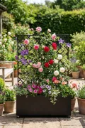 Hochbeet Metall Mit Rankgitter Und Sichtschutz 90x40x180 cm—Mit Räder, Als Hochbeet Für Kletterpflanzen, Gemüse & Blumen, Wetterfest & Einfache Montage, Schwarz - Thumbnail 7