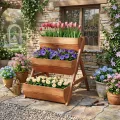 Outsunny Vertikales Hochbeet mit 3 Etagen Vertikalbeet aus Holz Blumenkasten mit 3 Pflanzkästen und Ablauflöchern Blumenbeet Kräuterbeet Blumentreppe für Terrasse Balkon Garten 65 x 75 x 76 cm Braun - Thumbnail 6