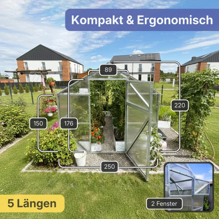 Stahl Gewächshaus Classic 250x400x220cm mit Fundament | 4 mm Hohlkammerplatten, UV-beständig & Winterfest | Treibhaus, Pflanzenhaus, Tomatenhaus für Garten – Bild 3