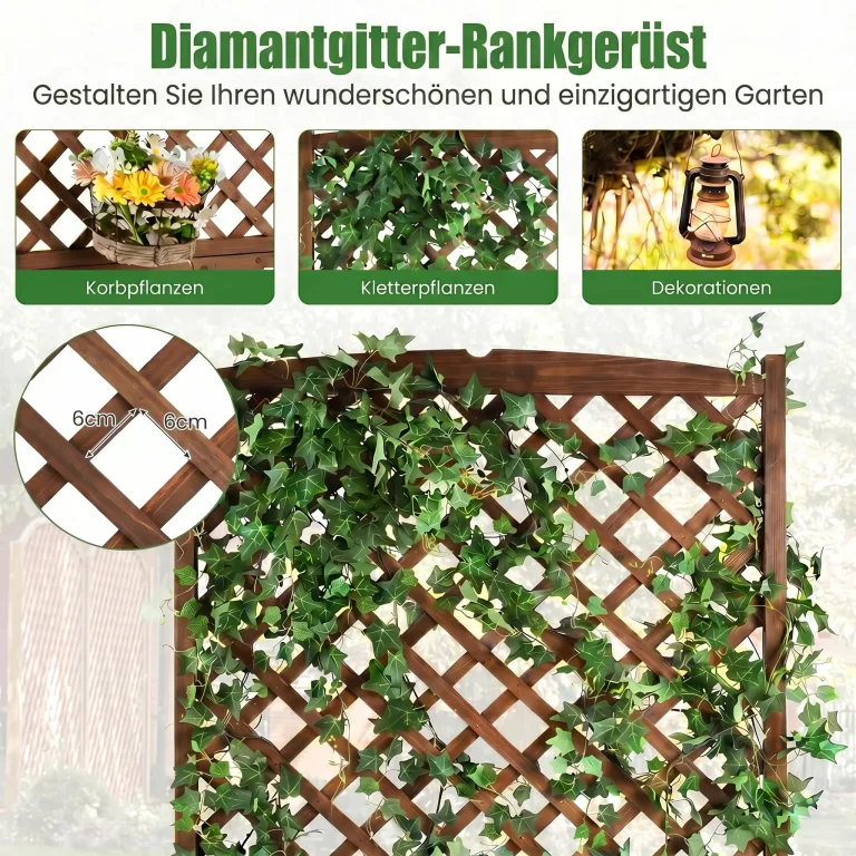 COSTWAY Blumenkasten mit Rankgitter, Pflanzkasten Tannenholz, Pflanzkübel mit Sichtschutz, Hochbeet mit Spalier, Drainagelöchern, Rankhilfe für Kletterpflanzen Garten Terrasse, 90x45x180,5cm (Braun) – Bild 4