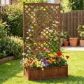 COSTWAY Blumenkasten mit Rankgitter, Pflanzkasten Tannenholz, Pflanzkübel mit Sichtschutz, Hochbeet mit Spalier, Drainagelöchern, Rankhilfe für Kletterpflanzen Garten Terrasse, 90x45x180,5cm (Braun) - Thumbnail 9