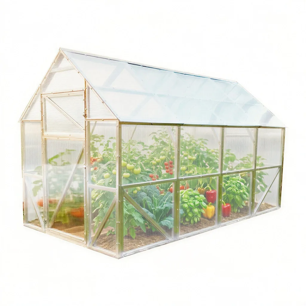 Stahl Gewächshaus Comfort 200x400x220cm mit Fundament | UV-beständige 4 mm Hohlkammerplatten | Automatischer Fensteröffner inkl. | Winterfestes Tomatenhaus & Treibhaus für Garten