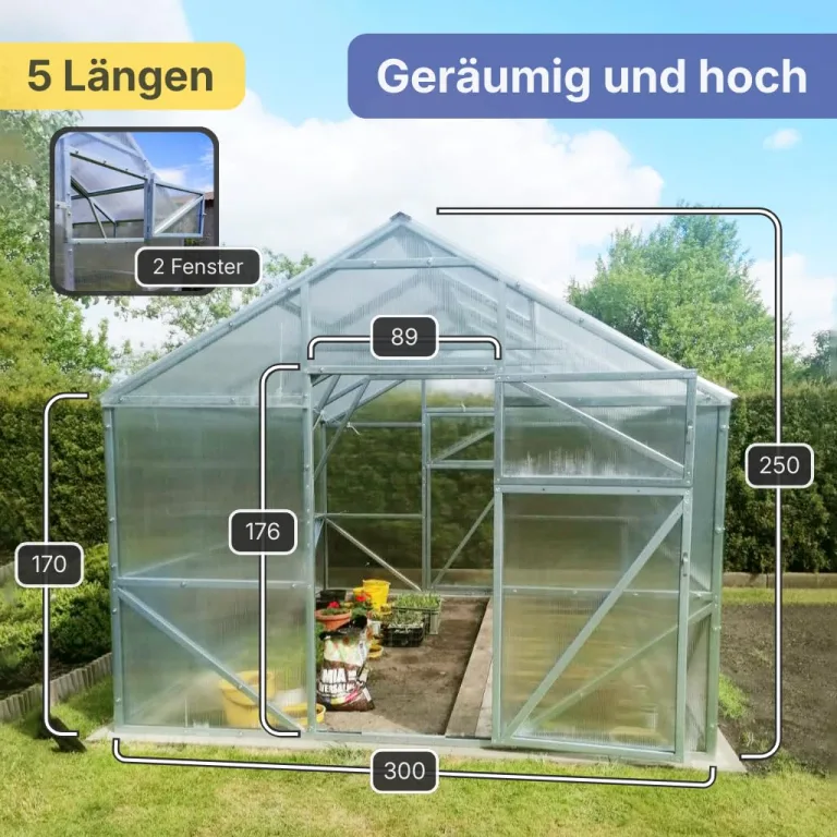 Gewächshaus Victoria 300x400x250cm aus Stahl mit Fundament | UV-beständige 6 mm Hohlkammerplatten | Winterfestes Tomatenhaus & Treibhaus für Garten – Bild 4