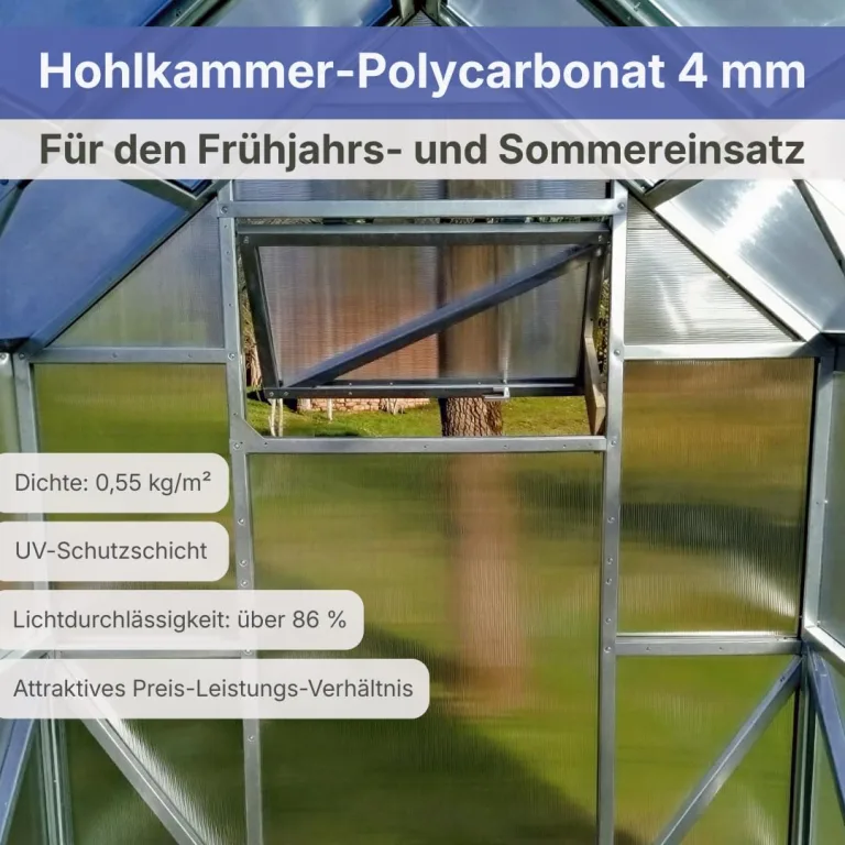 Stahl Gewächshaus Smart 200x300x220cm mit Holzfundament | UV-beständige 4 mm Hohlkammerplatten | Automatischer Fensteröffner inkl. | Winterfestes Tomatenhaus & Treibhaus für Garten – Bild 5