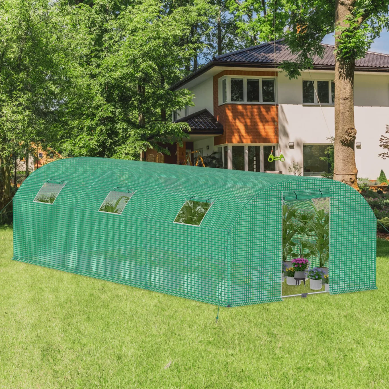 XMTECH Gewächshaus 3x6m 18m², Foliengewächshaus mit 6 Fenstern & Tür, Tomaten Gewächshaus, wetterfeste Lichtfolie, rostfreier Stahlrahmen, Insektenschutz, einfacher Aufbau für Obst und Gemüse - Bild 1