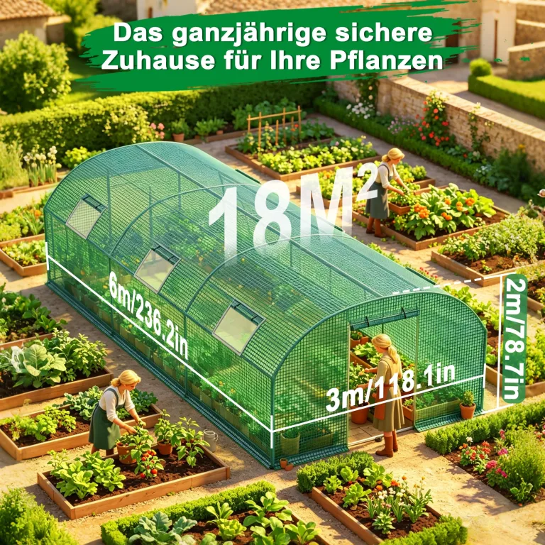 XMTECH Gewächshaus 3x6m 18m², Foliengewächshaus mit 6 Fenstern & Tür, Tomaten Gewächshaus, wetterfeste Lichtfolie, rostfreier Stahlrahmen, Insektenschutz, einfacher Aufbau für Obst und Gemüse – Bild 2