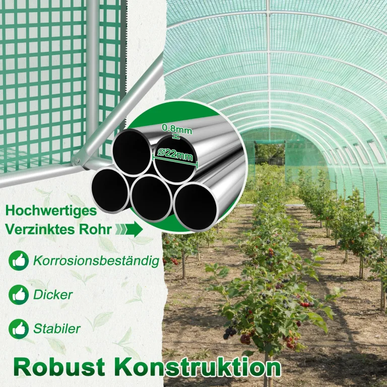 XMTECH Gewächshaus 3x6m 18m², Foliengewächshaus mit 6 Fenstern & Tür, Tomaten Gewächshaus, wetterfeste Lichtfolie, rostfreier Stahlrahmen, Insektenschutz, einfacher Aufbau für Obst und Gemüse – Bild 4