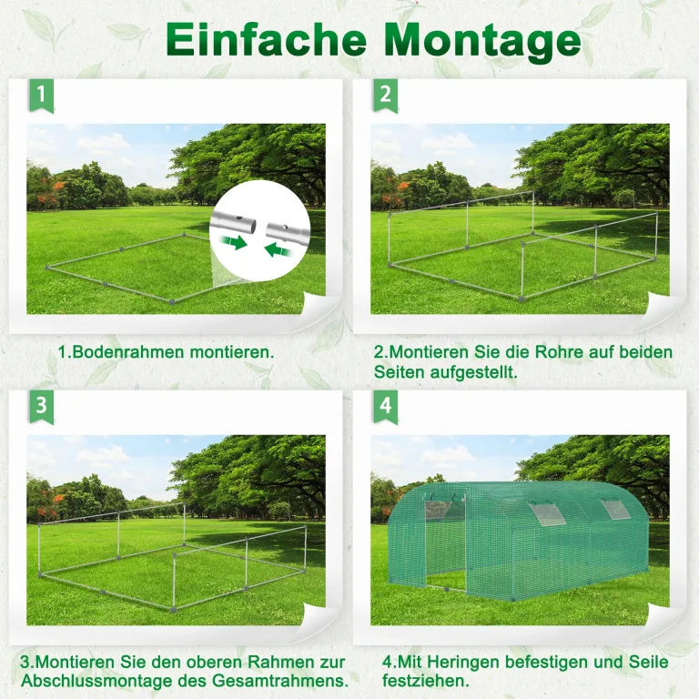 XMTECH Gewächshaus 3x6m 18m², Foliengewächshaus mit 6 Fenstern & Tür, Tomaten Gewächshaus, wetterfeste Lichtfolie, rostfreier Stahlrahmen, Insektenschutz, einfacher Aufbau für Obst und Gemüse – Bild 6