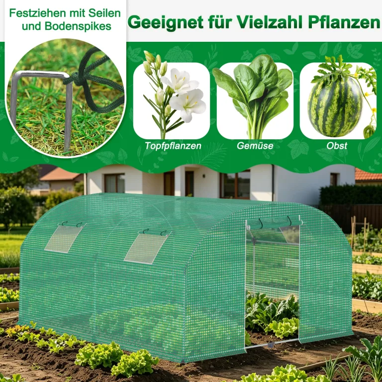 XMTECH Gewächshaus 3x6m 18m², Foliengewächshaus mit 6 Fenstern & Tür, Tomaten Gewächshaus, wetterfeste Lichtfolie, rostfreier Stahlrahmen, Insektenschutz, einfacher Aufbau für Obst und Gemüse – Bild 7