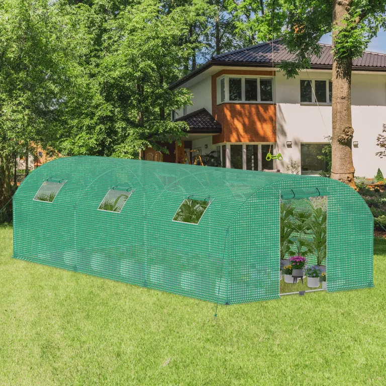 XMTECH Gewächshaus 3x6m 18m², Foliengewächshaus mit 6 Fenstern & Tür, Tomaten Gewächshaus, wetterfeste Lichtfolie, rostfreier Stahlrahmen, Insektenschutz, einfacher Aufbau für Obst und Gemüse – Bild 1