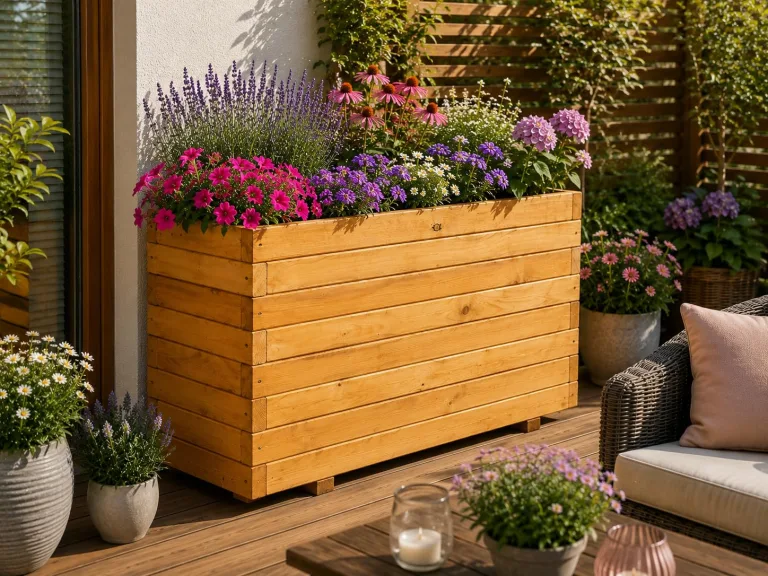 XXL Pflanzkübel Holz 100 cm – Extra Stabiler Blumenkasten Rechteckig, Wetterfester Pflanzkasten für Balkon, Terrasse & Garten, Hochbeet aus 3 cm Massivholz D26 (Eiche, 100x30x55 cm) – Bild 5
