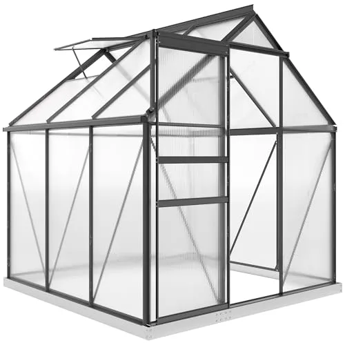 Outsunny Gewächshaus für den Garten, aus Polycarbonat mit Rahmen aus Aluminiumlegierung, 3,6 m², Gewächshaus für den Garten mit Fundament, Dachrinnen, verstellbares Dachfenster, Flügeltür, für – Bild 9