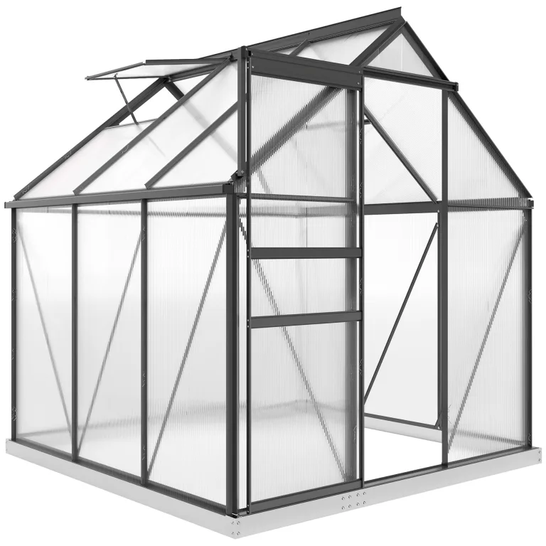 Outsunny Gewächshaus für den Garten, aus Polycarbonat mit Rahmen aus Aluminiumlegierung, 3,6 m², Gewächshaus für den Garten mit Fundament, Dachrinnen, verstellbares Dachfenster, Flügeltür, für – Bild 1