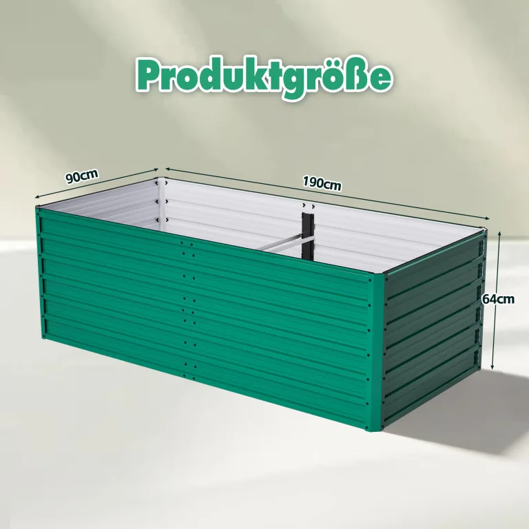 Hochbeet Metall 2er-Set 190x90x64 cm, Hochbeete aus Verzinktes Stahl, Wetterfest, Rostgeschützt, Sicherheitskante, Offener Boden, Pflanzkasten für Garten, Blumen, Gemüse & Kräuter, Grün – Bild 2