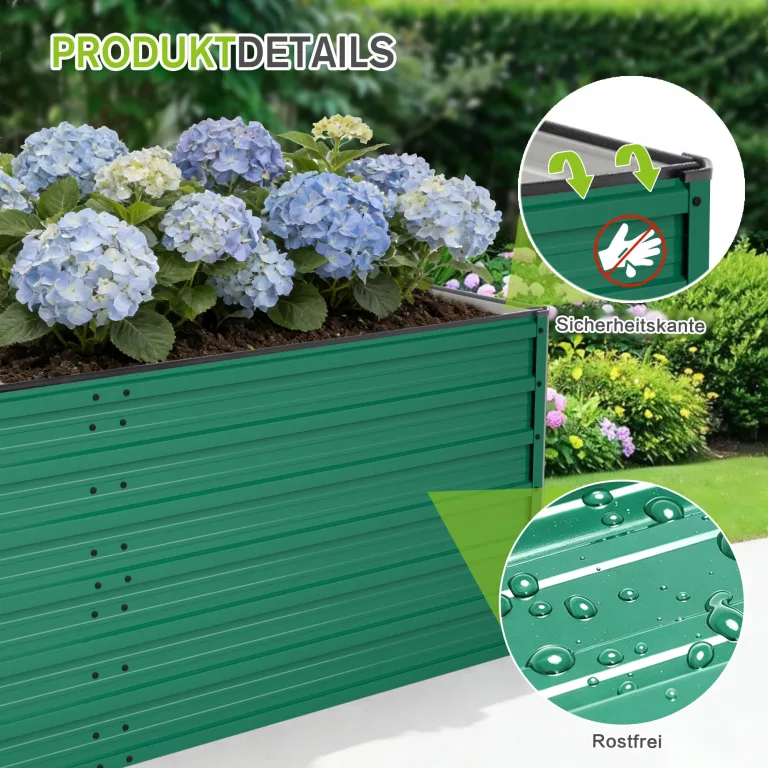 Hochbeet Metall 2er-Set 190x90x64 cm, Hochbeete aus Verzinktes Stahl, Wetterfest, Rostgeschützt, Sicherheitskante, Offener Boden, Pflanzkasten für Garten, Blumen, Gemüse & Kräuter, Grün – Bild 10