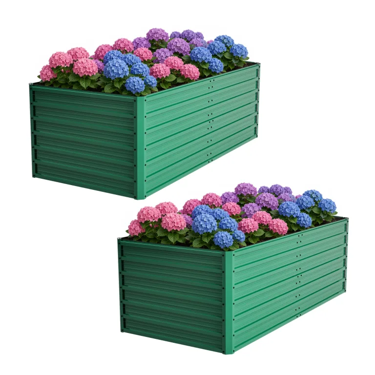 Hochbeet Metall 2er-Set 190x90x64 cm, Hochbeete aus Verzinktes Stahl, Wetterfest, Rostgeschützt, Sicherheitskante, Offener Boden, Pflanzkasten für Garten, Blumen, Gemüse & Kräuter, Grün – Bild 1