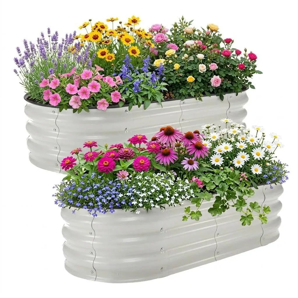 Hochbeet Metall 2er Set 120x60x30 cm – Pflanzkasten aus verzinktem Stahl für Garten & Balkon – Wetterfestes Beet für Gemüse, Kräuter & Blumen, Rostfrei & Stabil, Weiß - Bild 1