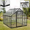 Gewächshaus mit Fundament 310x250x205 cm Tomatenhaus Treibhaus Gartengewächshaus Aluminium mit Schiebetür und Dachfenster - Stabil, Winterfest, UV-beständig - Thumbnail 2