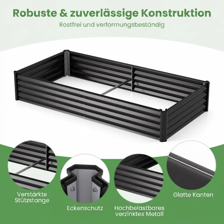 COSTWAY 3 in 1 Hochbeet Metall mit Gewächshaus, Foliengewächshaus mit PVC-Abdeckung & 2 Fenstern, Frühbeet für Kräuter, Blumen & Gemüse, Blumenbeet für Balkon, Garten, 180x100x145 cm (Schwarz) – Bild 6