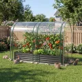 FANTASK 3 in 1 Gewächshaus mit Hochbeet, 180x100x145 cm, Hochbeet Frühbeet mit PVC-Abdeckung & 2 Fenstern, Foliengewächshaus für Kräuter, Blumen & Gemüse, Blumenkasten für Garten (Schwarz) - Thumbnail 2