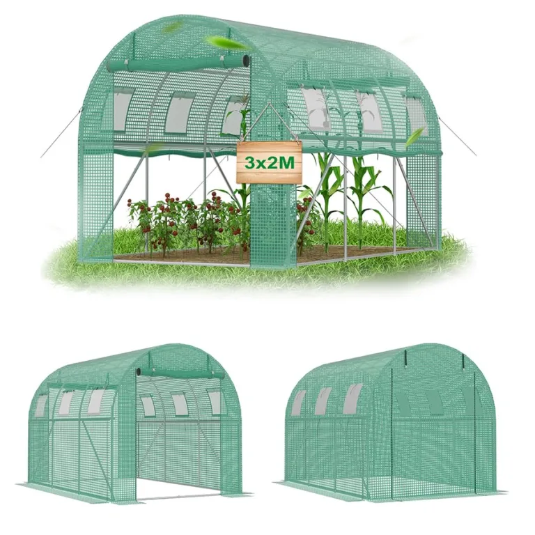 Gewächshaus Foliengewächshaus 400x300x200 cm Tomatenhaus Folientunnel mit verzinktem Stahlrahmen Winterfest Stabil Treibhaus Gartengewächshaus für Garten & Anzucht Grün – Bild 9