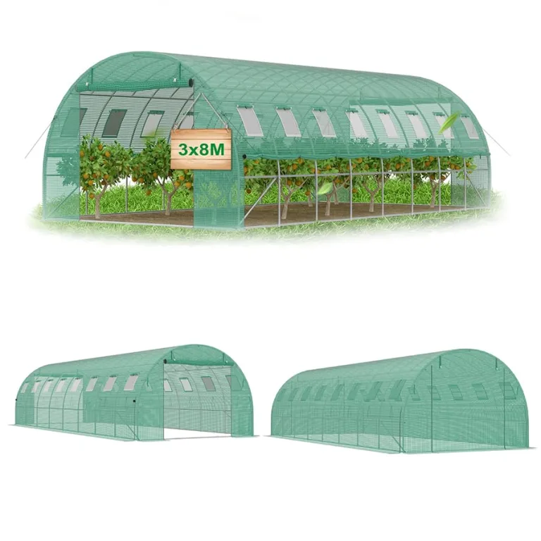 Gewächshaus Foliengewächshaus 400x300x200 cm Tomatenhaus Folientunnel mit verzinktem Stahlrahmen Winterfest Stabil Treibhaus Gartengewächshaus für Garten & Anzucht Grün – Bild 10