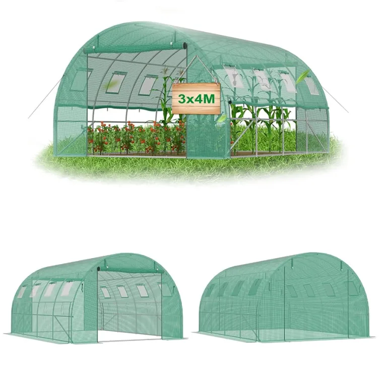 Gewächshaus Foliengewächshaus 400x300x200 cm Tomatenhaus Folientunnel mit verzinktem Stahlrahmen Winterfest Stabil Treibhaus Gartengewächshaus für Garten & Anzucht Grün – Bild 1
