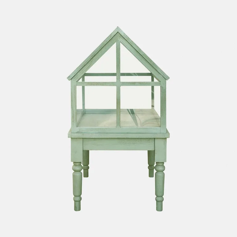 Loberon Gewächshaus Isoméline - Stilvoller Landhauscharakter - Kleine Pflanzenoase - Gedrechselte Beine - Outdoorgeeignet - Tannenholz - Acrylglas, antikgrün – Bild 2