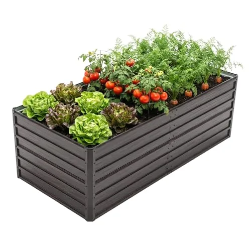 Thanaddo Hochbeet Metall Pflanzbeet, 190x90x64cm rechteckig Gemüsebeet aus verzinktem Stahl in Holzoptik, Gartenbeet Pflanzkasten Pflanzkasten Blumenkasten für Garten & Terrasse – Bild 10