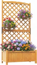 GOPLUS Blumenkasten mit Rankgitter, Hochbeet mit Spalier, Pflanzkasten Holz mit Abflussloch, Pflanzkübel mit Sichtschutz, Gartenbeet für Kletterpflanzen, für Garten & Balkon, 90x45x180,5 cm (Braun) - Thumbnail 3