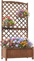 GOPLUS Blumenkasten mit Rankgitter, Hochbeet mit Spalier, Pflanzkasten Holz mit Abflussloch, Pflanzkübel mit Sichtschutz, Gartenbeet für Kletterpflanzen, für Garten & Balkon, 90x45x180,5 cm (Braun) - Thumbnail 4