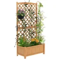 GOPLUS Blumenkasten mit Rankgitter, Hochbeet mit Spalier, Pflanzkasten Holz mit Abflussloch, Pflanzkübel mit Sichtschutz, Gartenbeet für Kletterpflanzen, für Garten & Balkon, 90x45x180,5 cm (Braun) - Thumbnail 5