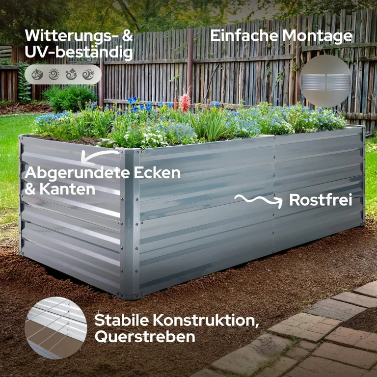 Arebos Hochbeet Metall 180x90x59 cm Anthrazit | Gartenbeet & Gemüsebeet aus verzinktem Stahl | Wetterfest & Rostfrei | Pflanzbeet für Garten, Terrasse & Balkon | Bausatz ohne Boden – Bild 2