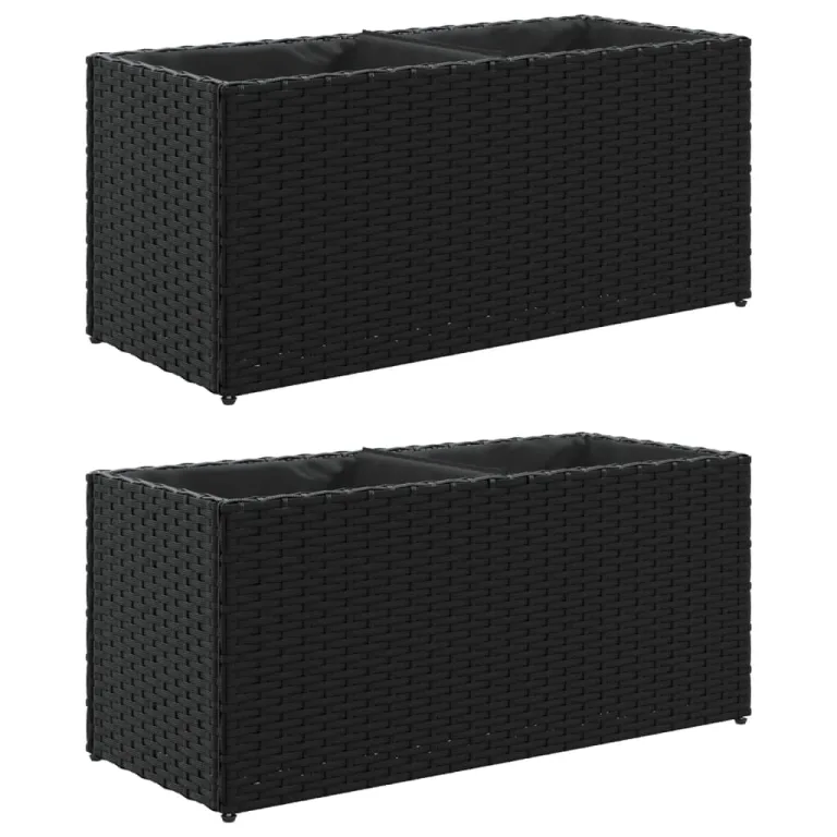 Pflanzkübel Pflanzgefäß Blumenkasten Gartenpflanzen Gartenbeet Hochbeet Gartenpflanzen Frühbeet Pflanzkasten mit 2 Töpfen 2 STK. Schwarz 72x30x32 cm Poly Rattan – Bild 2