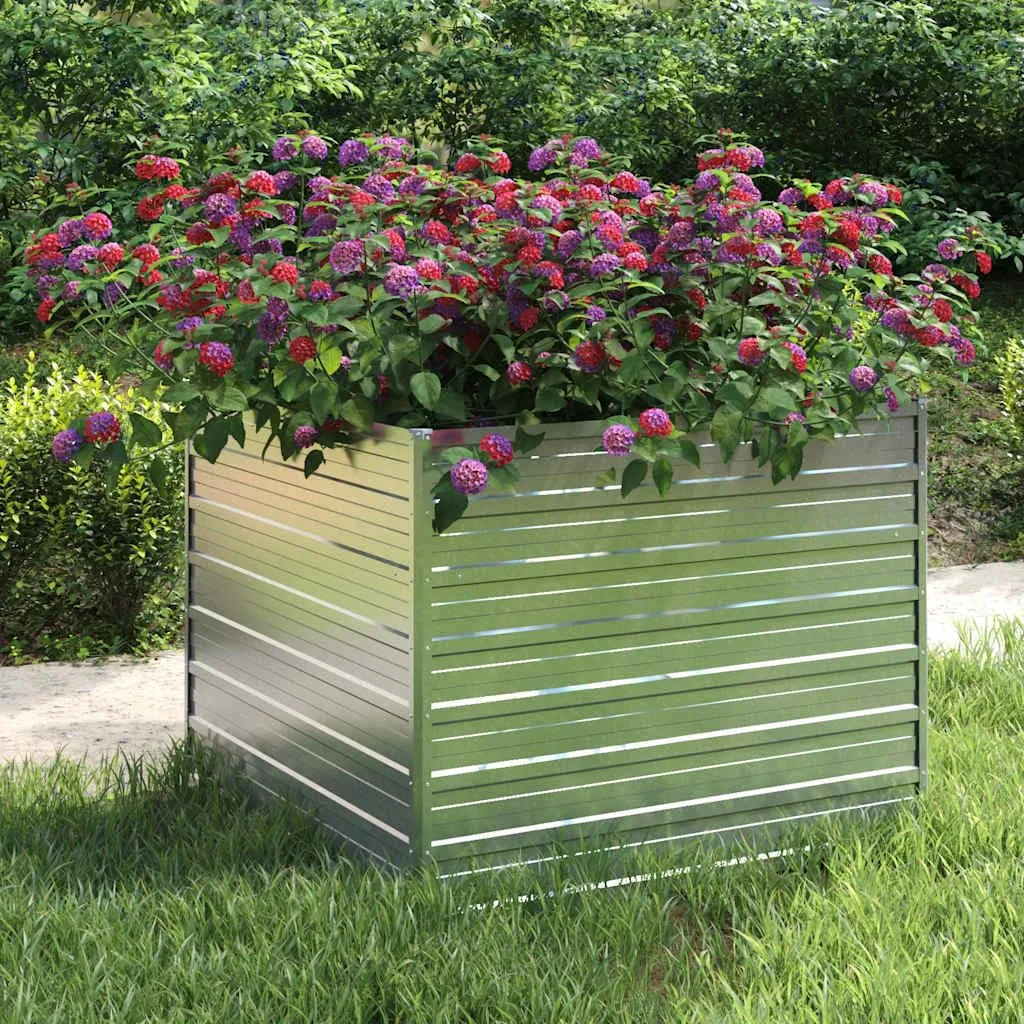 Garten-Hochbeet Pflanzkübel Gartenpflanzen Gartenbeet Frühbeet Blumenkasten Blumenkübel Pflanztopf 100x100x77 cm Verzinkter Stahl Silber - Bild 1
